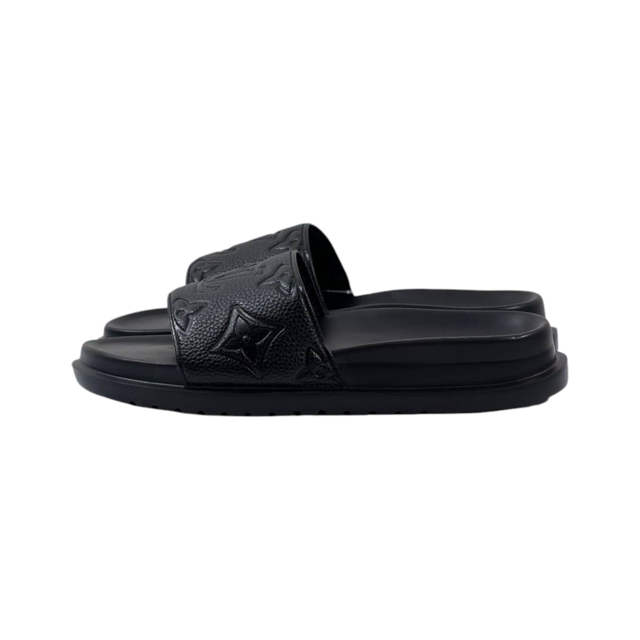 Louis Vuitton Inspired Monogram Slides – Triple Black Edition 🖤✨