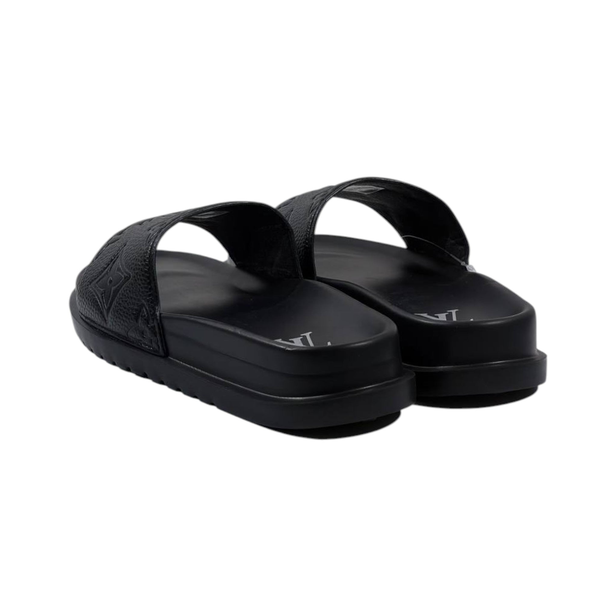 Louis Vuitton Inspired Monogram Slides – Triple Black Edition 🖤✨