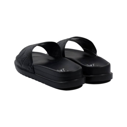 Louis Vuitton Inspired Monogram Slides – Triple Black Edition 🖤✨