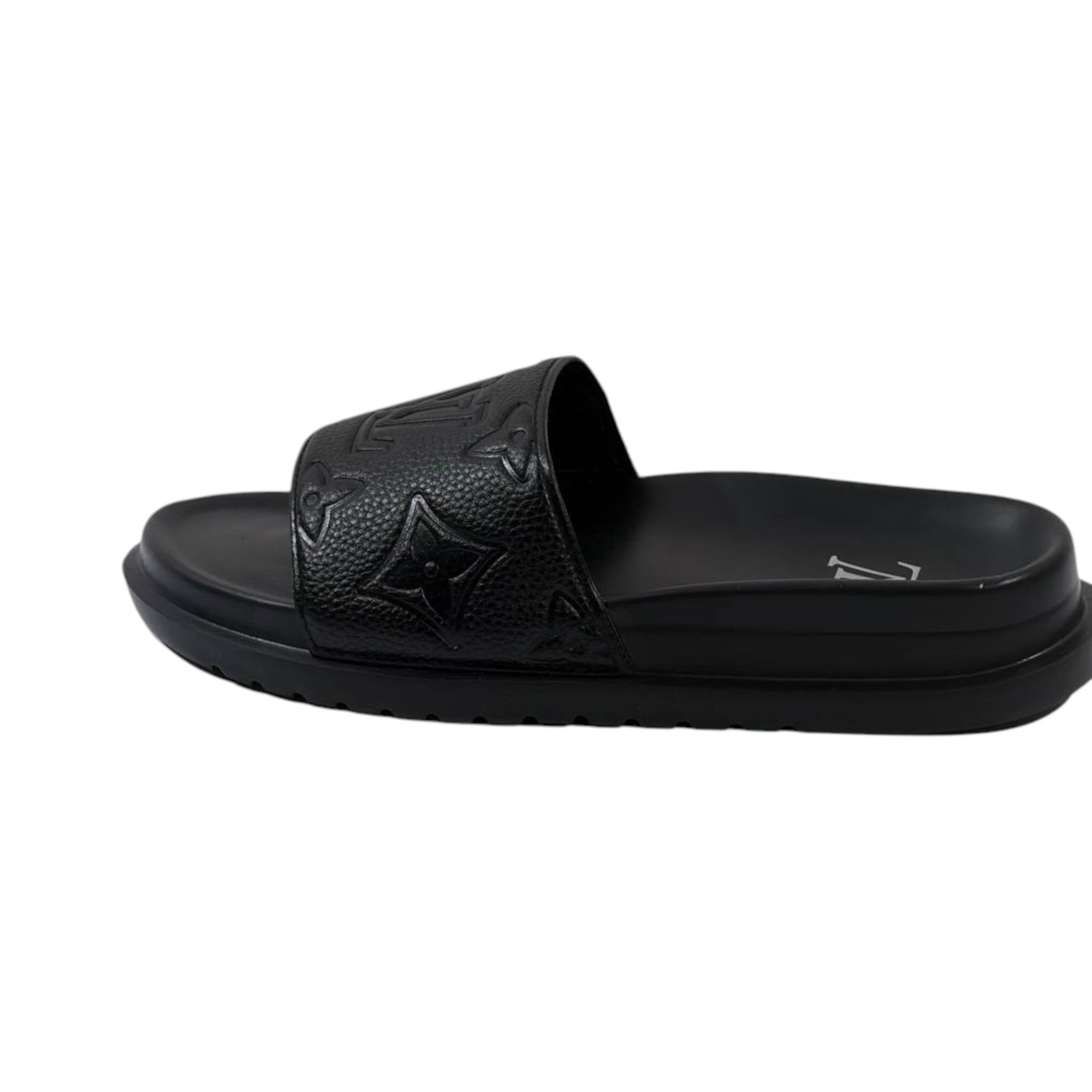 Louis Vuitton Inspired Monogram Slides – Triple Black Edition 🖤✨