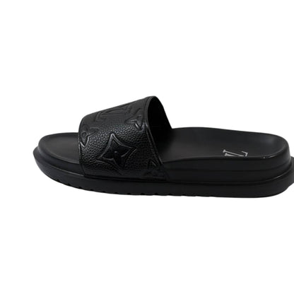Louis Vuitton Inspired Monogram Slides – Triple Black Edition 🖤✨