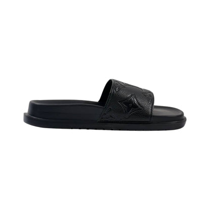 Louis Vuitton Inspired Monogram Slides – Triple Black Edition 🖤✨
