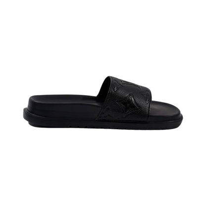 Louis Vuitton Inspired Monogram Slides – Triple Black Edition 🖤✨