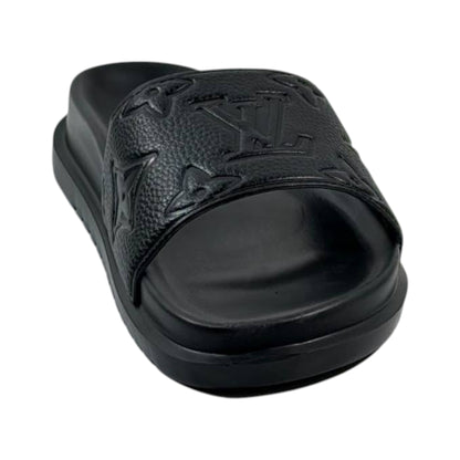 Louis Vuitton Inspired Monogram Slides – Triple Black Edition 🖤✨