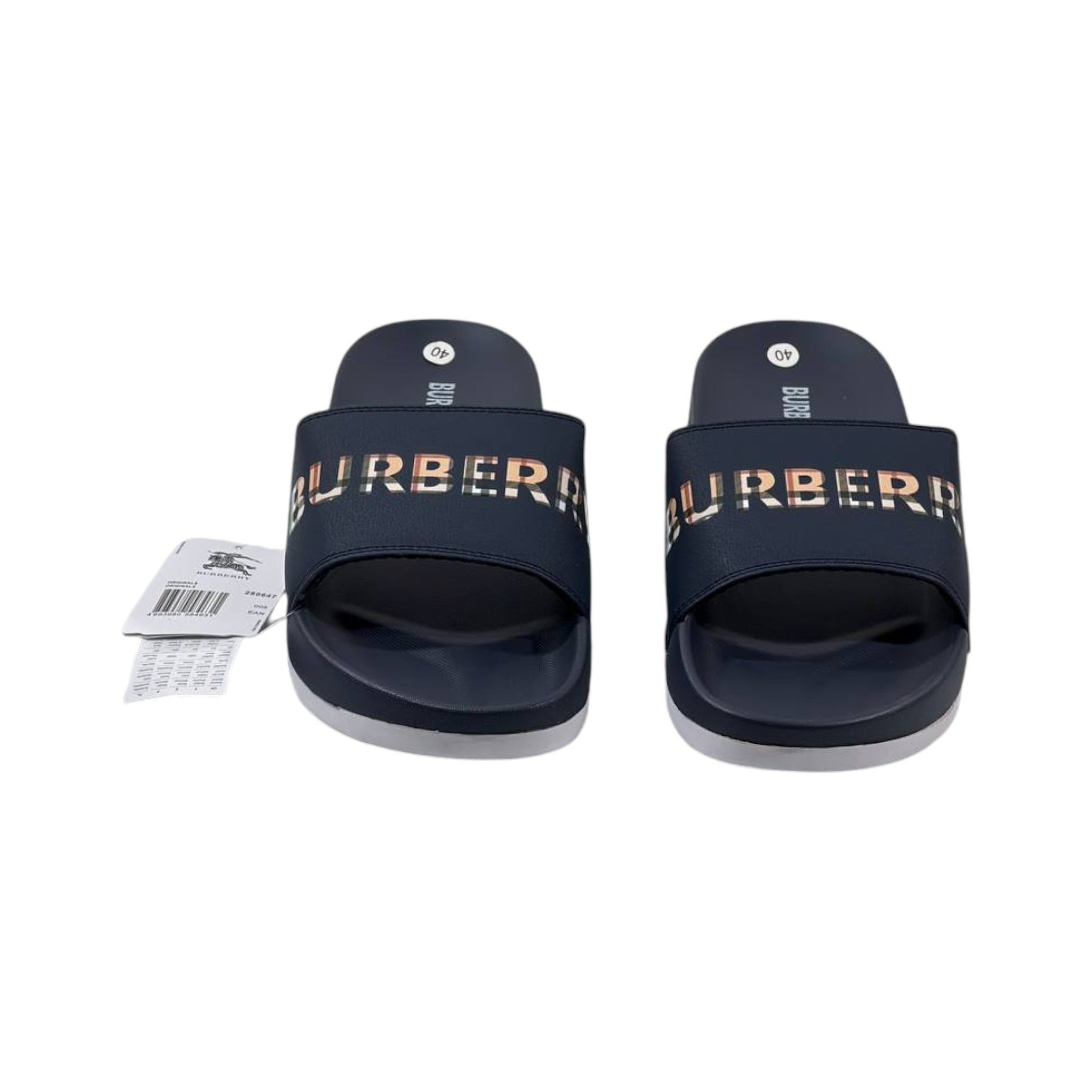 Burberry Check Logo Slides – Midnight Navy Edition 🌌✨