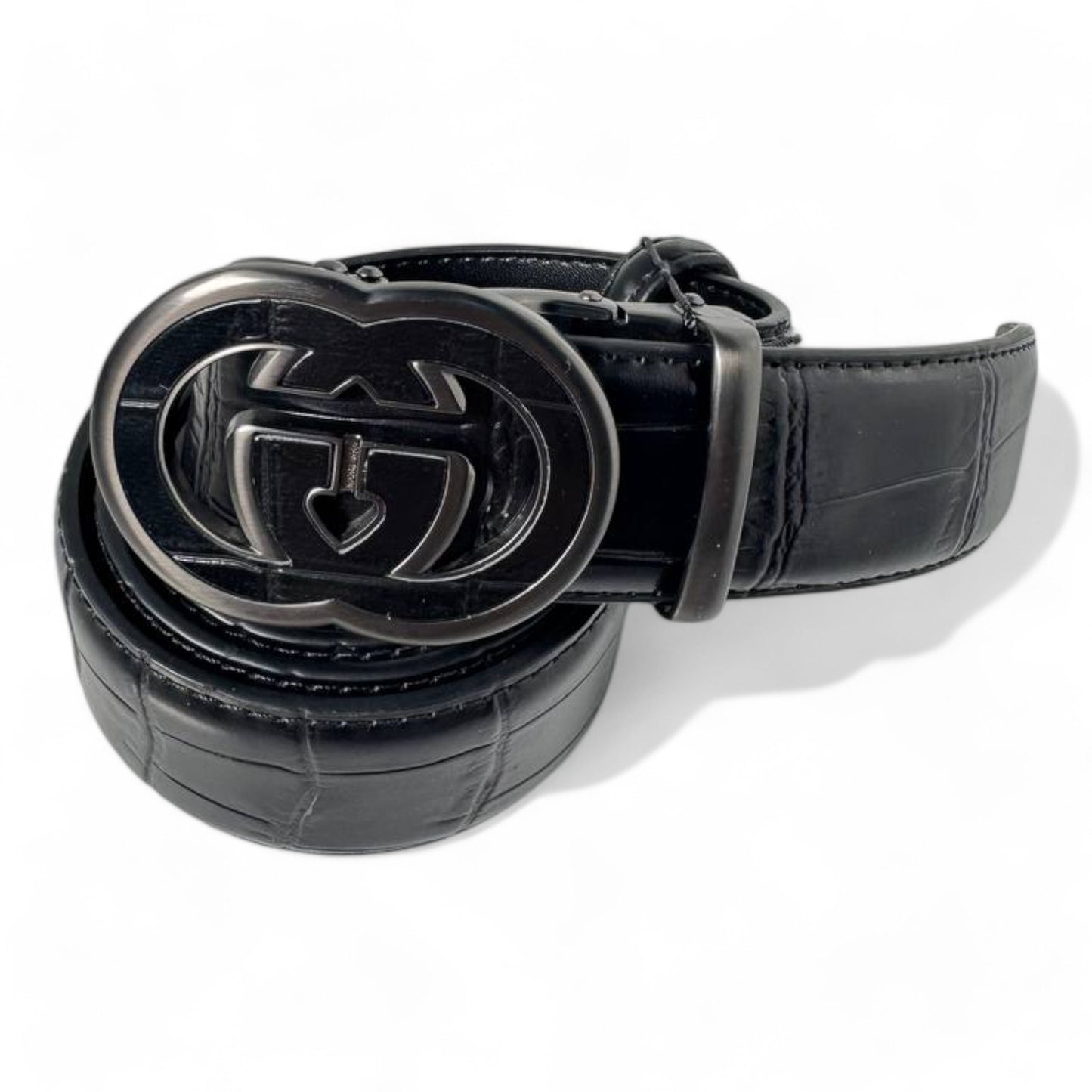 Gucci Black Crocodile-Embossed Leather Belt with Signature GG Buckle