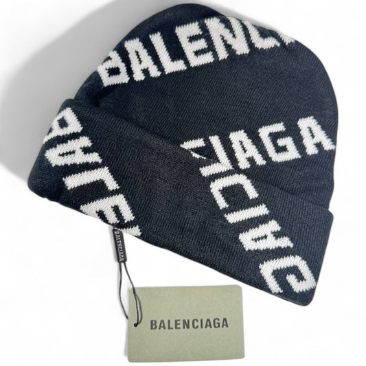 Balenciaga Black and White Logo Beanie