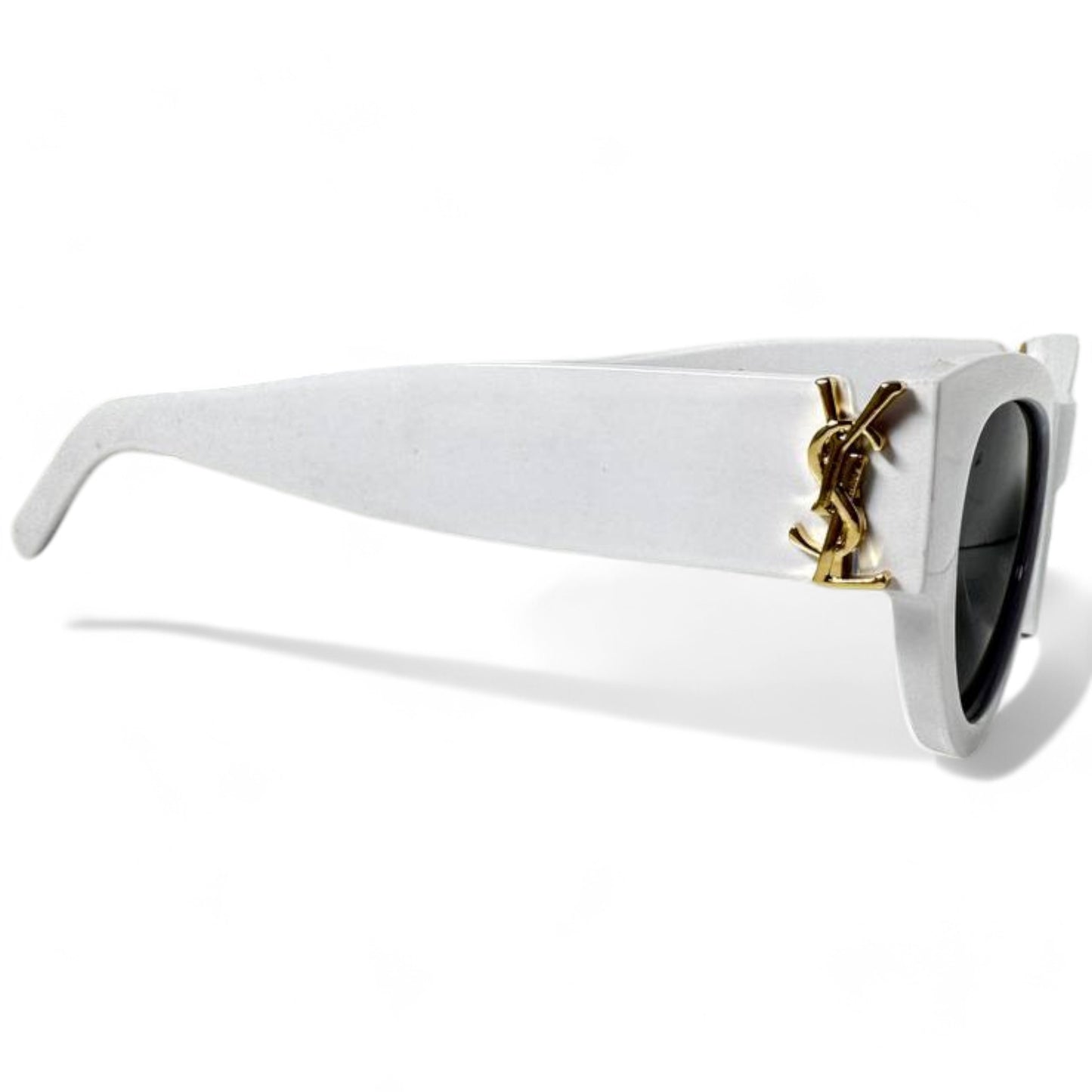 Saint Laurent White Oversized Sunglasses with Gold YSL Logo