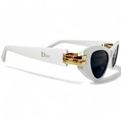 Christian Dior White Cat-Eye Sunglasses with Gold Accen