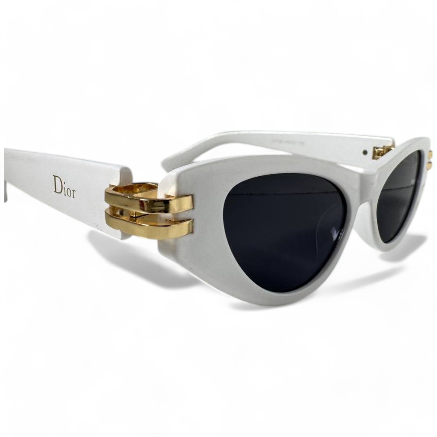 Christian Dior White Cat-Eye Sunglasses with Gold Accen