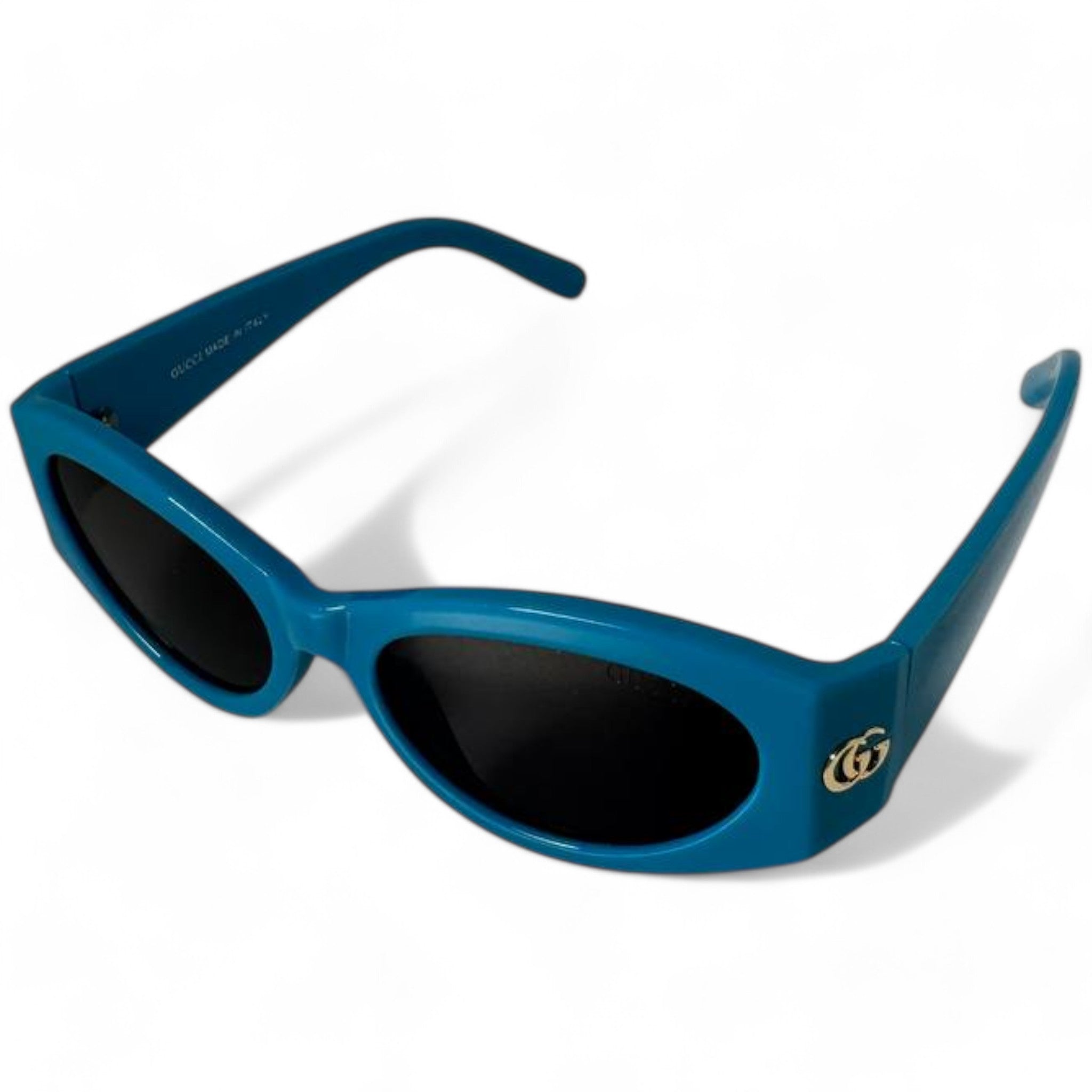 Gucci Blue Oval Sunglasses with Gold GG Logo