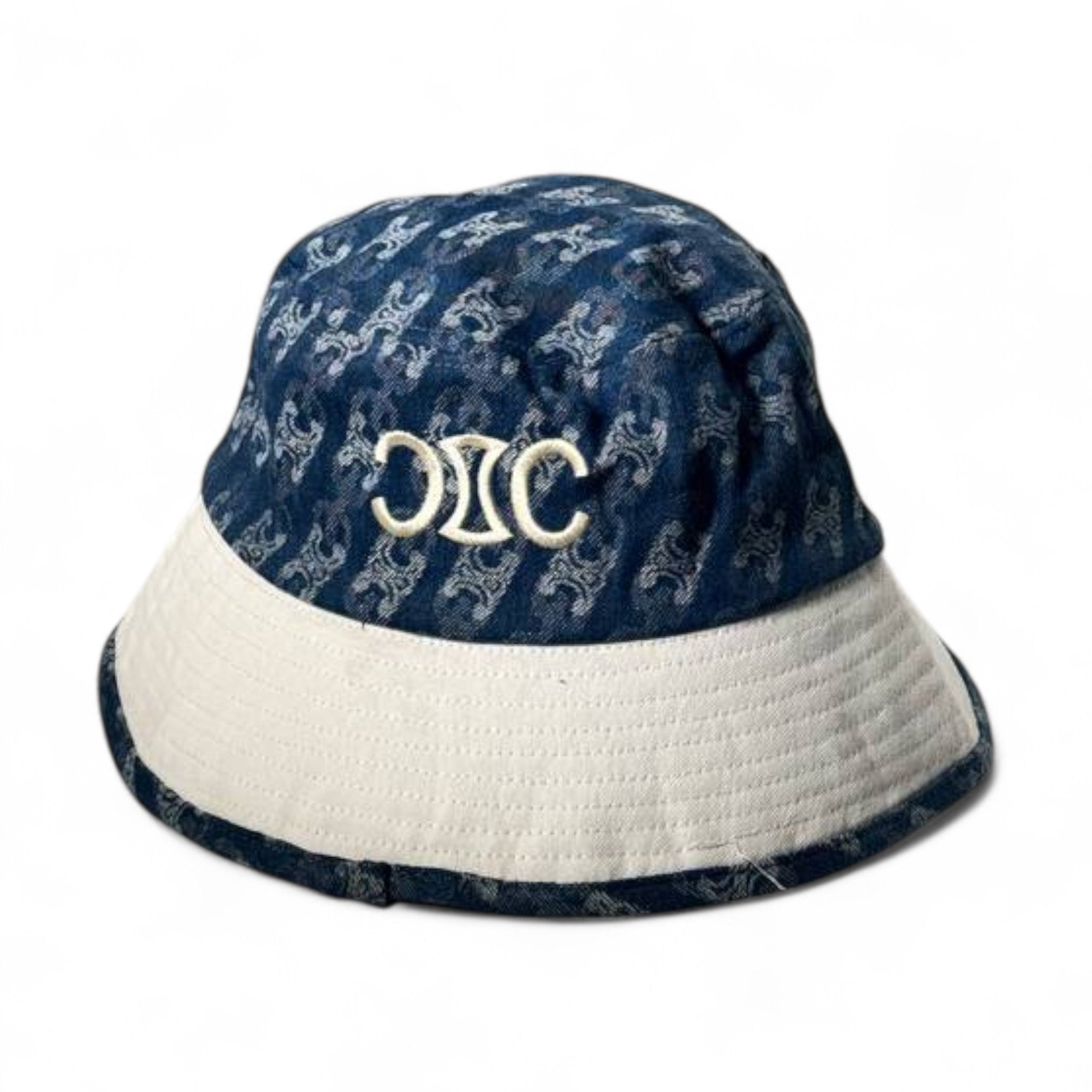 Celine Triomphe Denim Bucket Hat – Blue & White Monogram