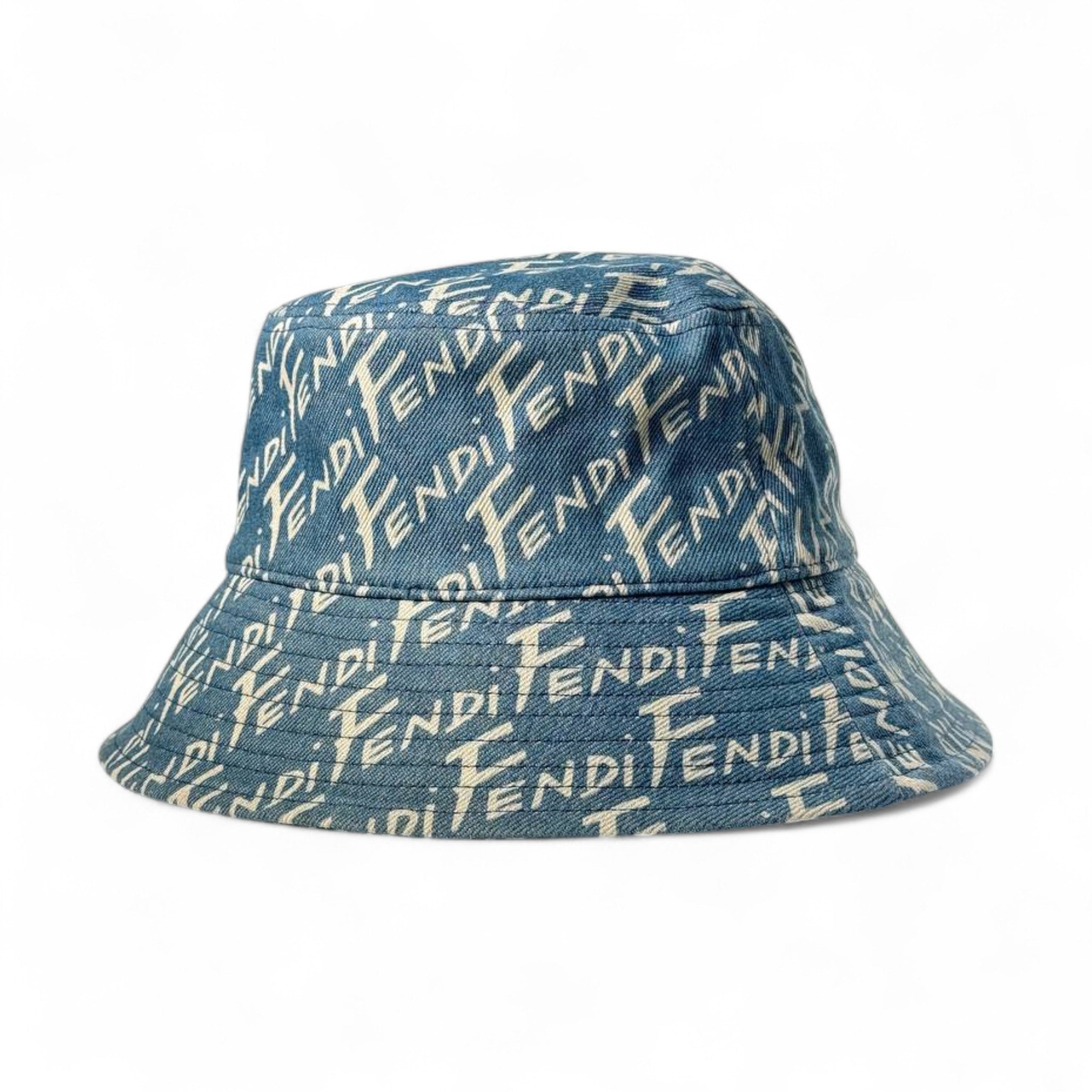 Fendi All-Over Logo Bucket Hat – Blue Denim Monogram