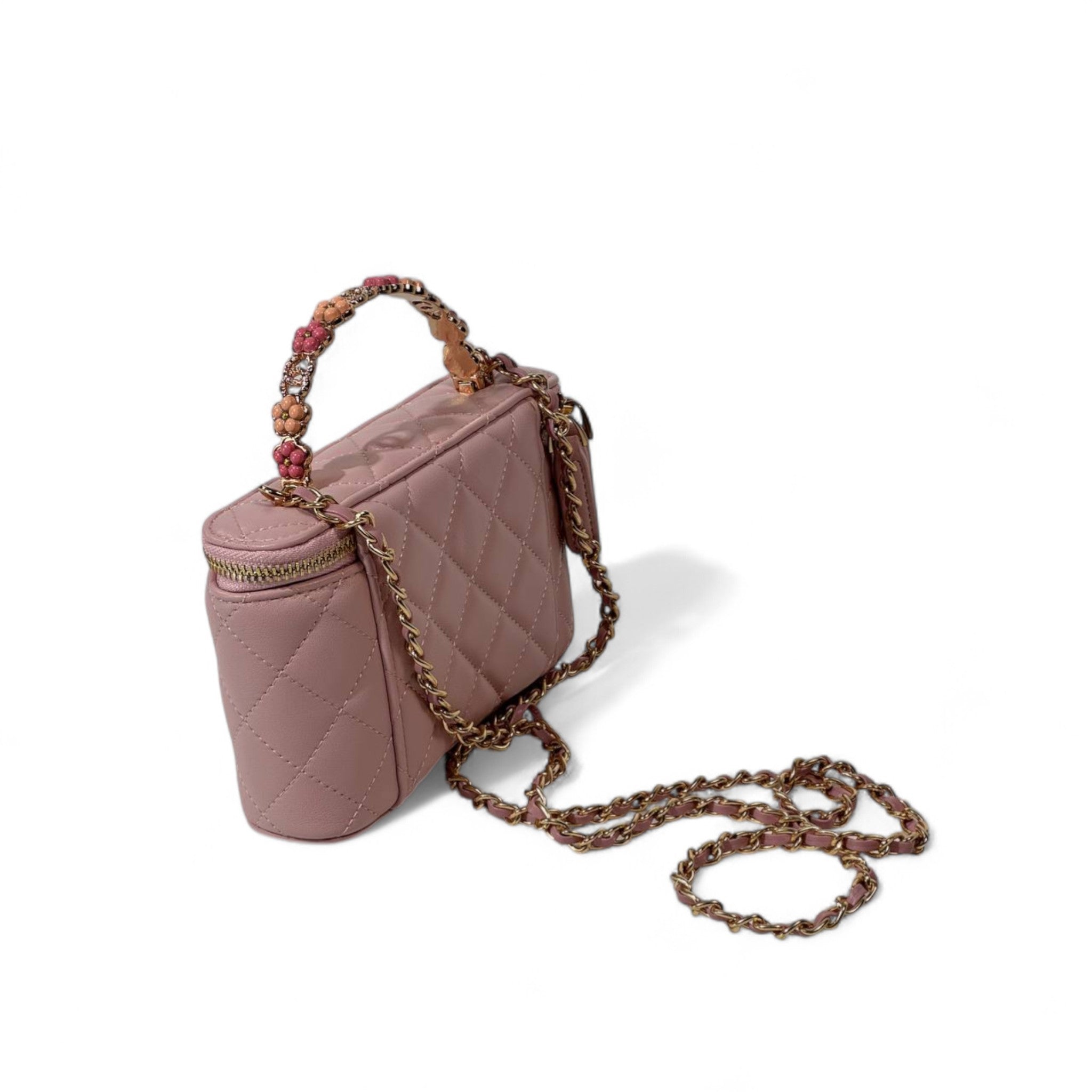Chanel Mini Vanity Case – Pink Quilted Lambskin with Gold Chain 💖👜