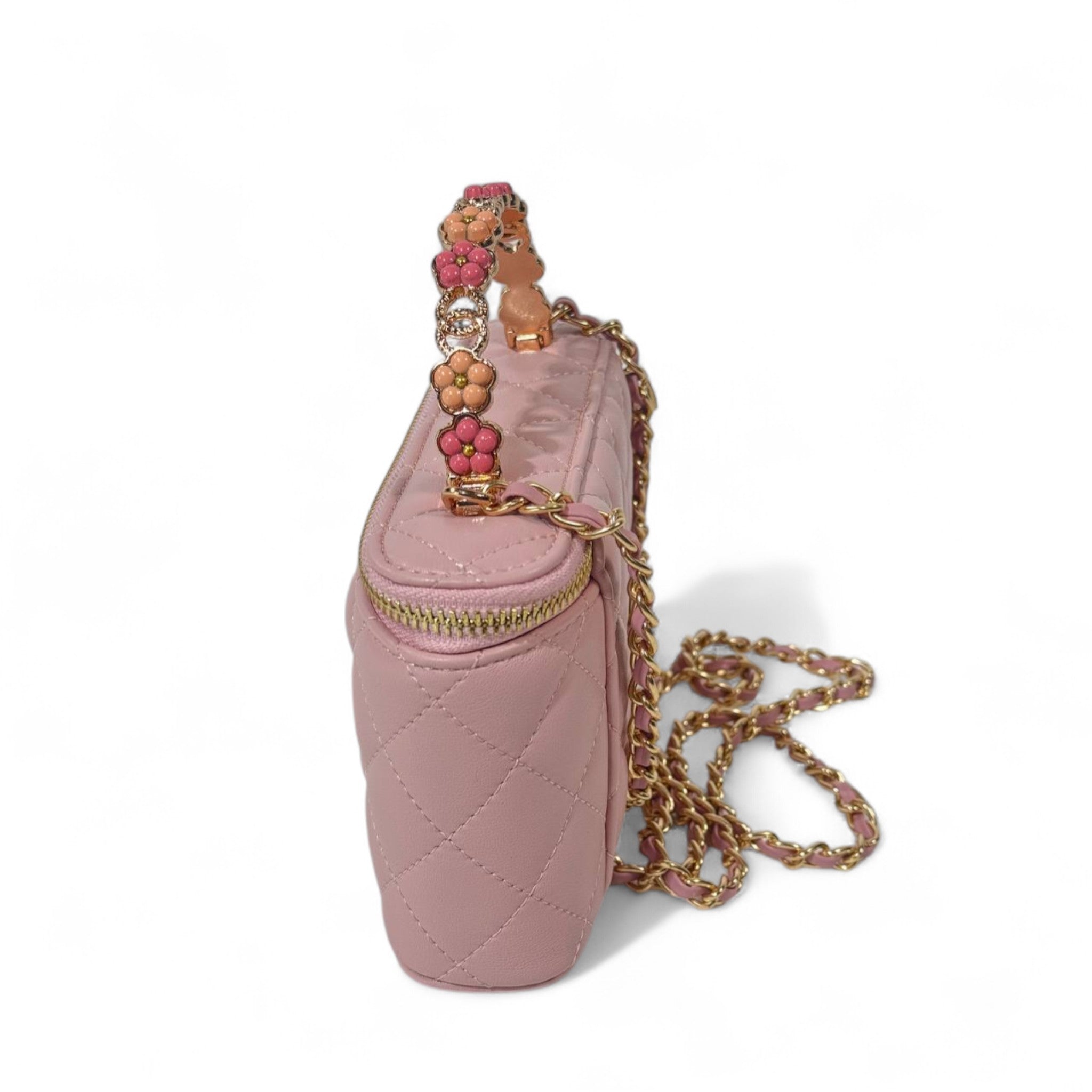 Chanel Mini Vanity Case – Pink Quilted Lambskin with Gold Chain 💖👜