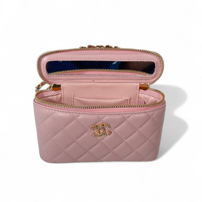 Chanel Mini Vanity Case – Pink Quilted Lambskin with Gold Chain 💖👜