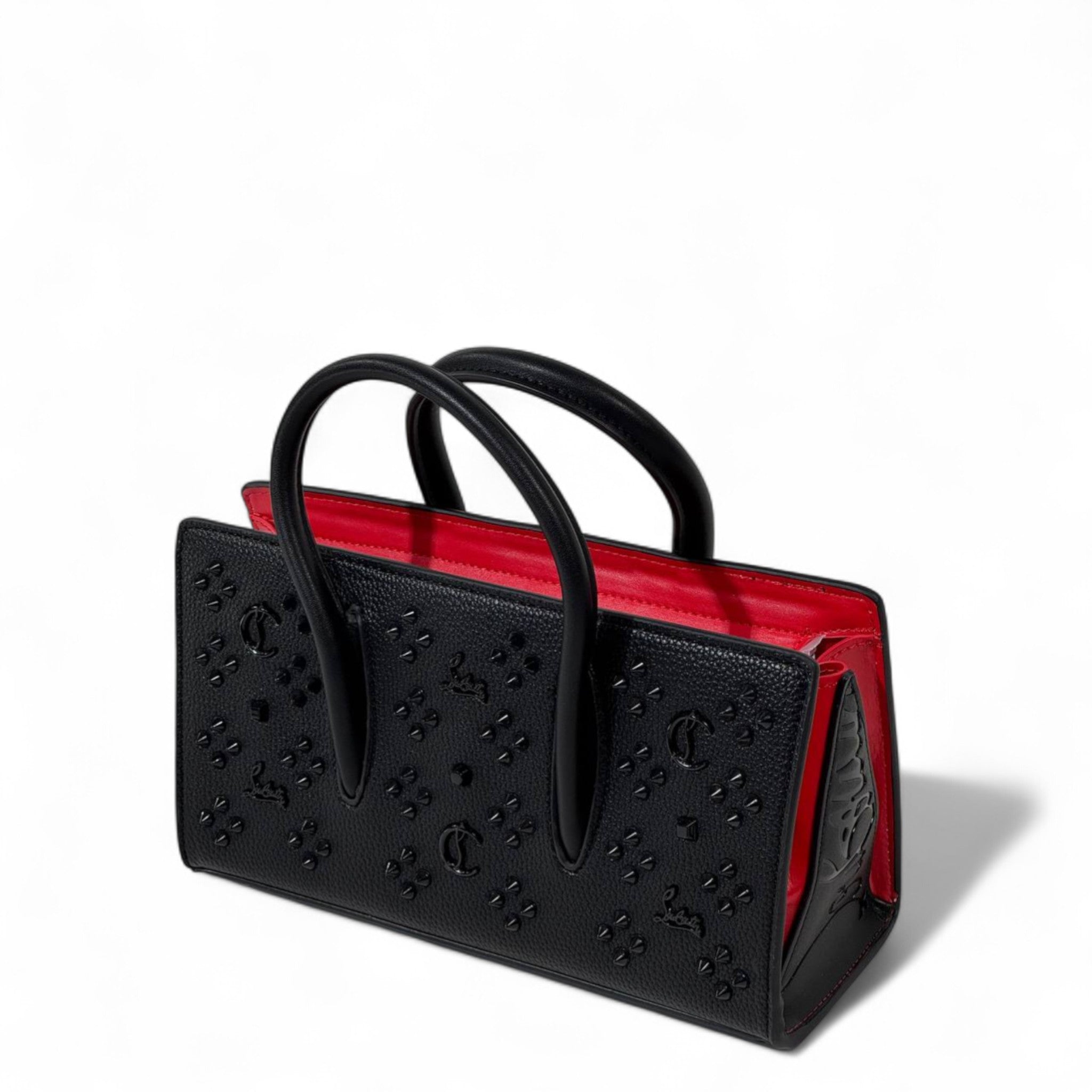 Christian Louboutin Paloma Small Tote – Black Embossed with Red Interior