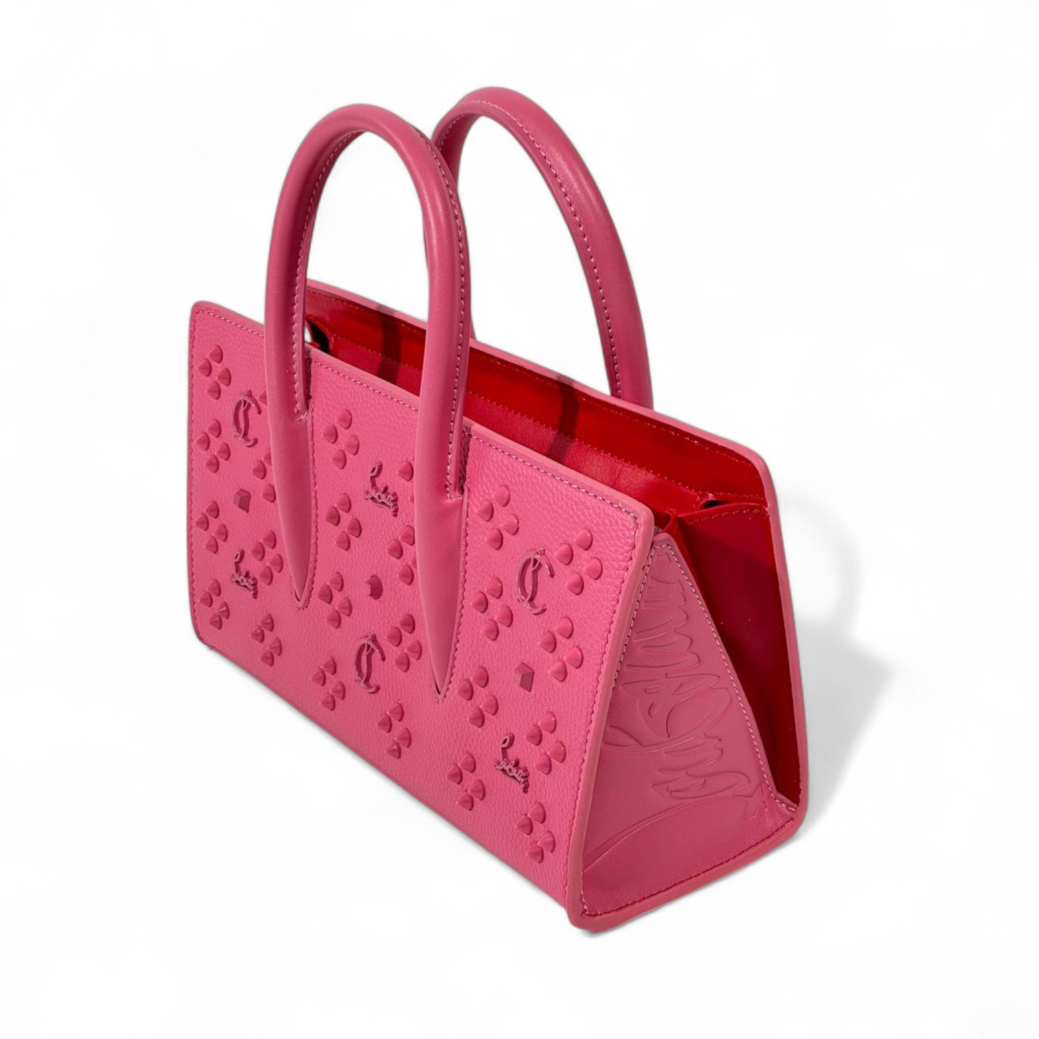 Christian Louboutin Pink Cabata Tote – Embossed Stud Leather with Red Interior 💖🔥