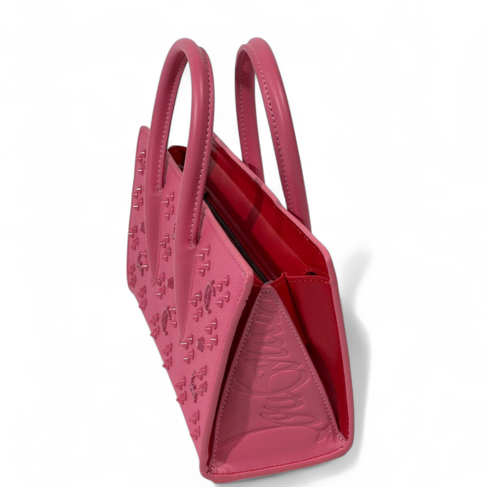 Christian Louboutin Pink Cabata Tote – Embossed Stud Leather with Red Interior 💖🔥