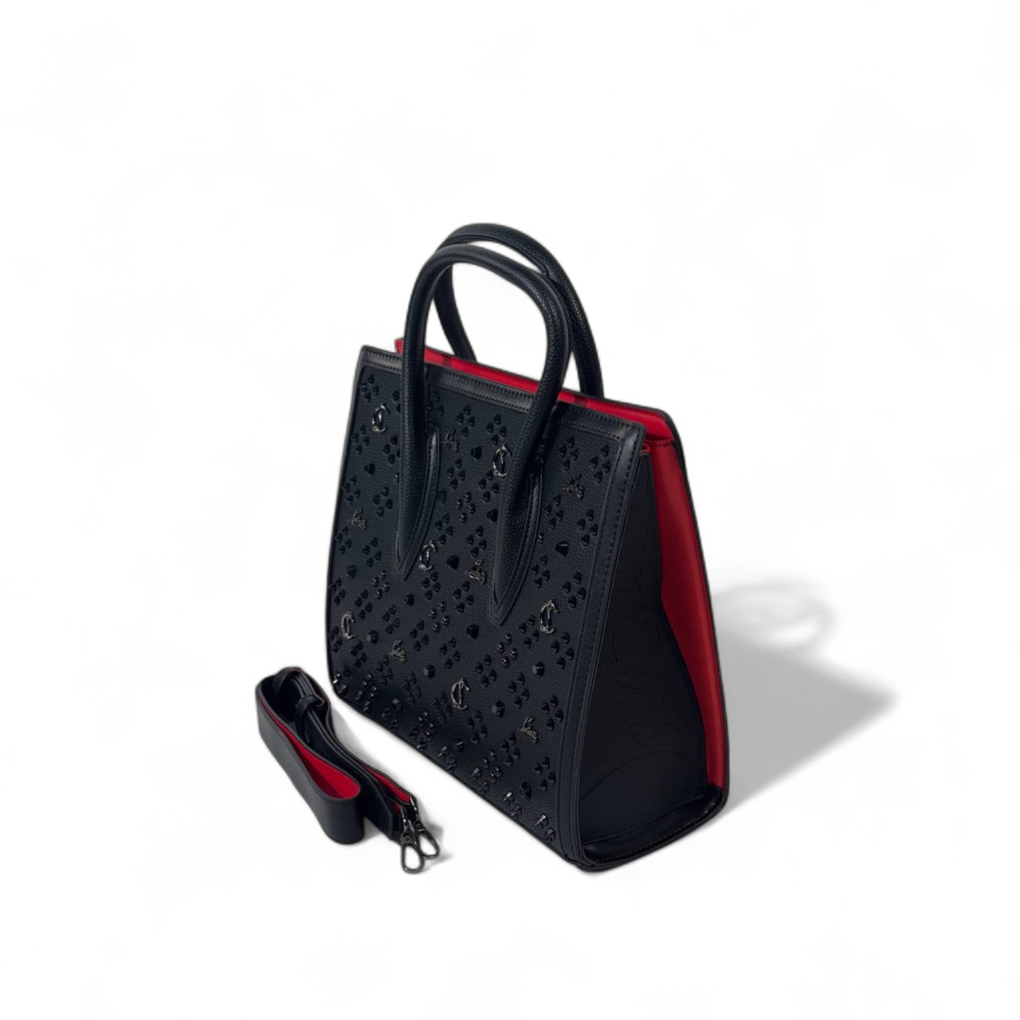 Christian Louboutin Black Cabata Tote – Embossed Stud Leather with Red Interior 🖤🔴