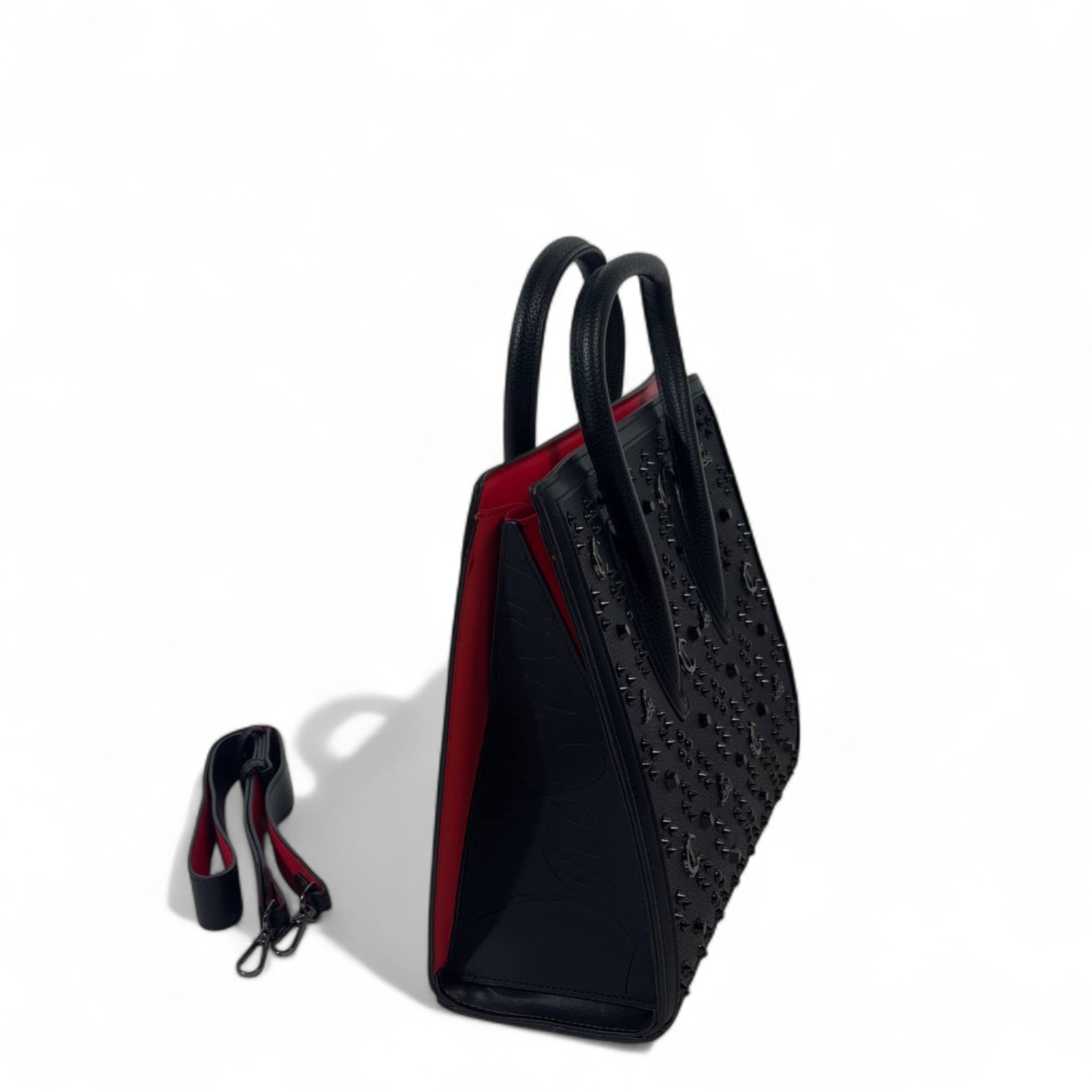 Christian Louboutin Black Cabata Tote – Embossed Stud Leather with Red Interior 🖤🔴