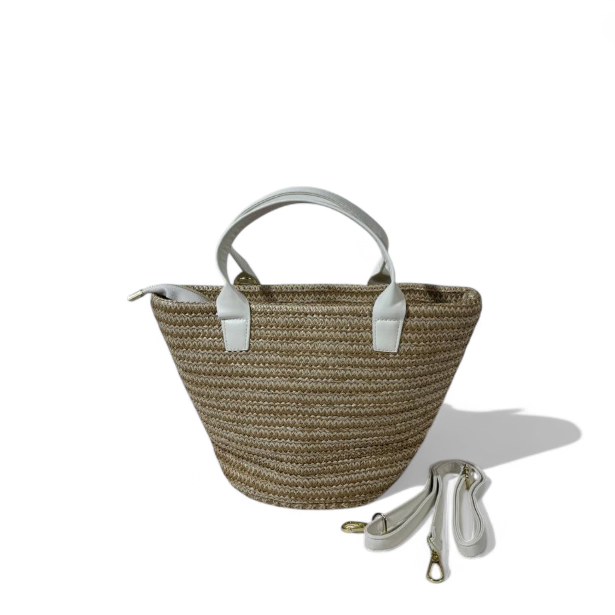 Celine Triomphe Raffia Mini Basket Bag – White Leather & Gold Hardware Shoulder Strap 🕊️