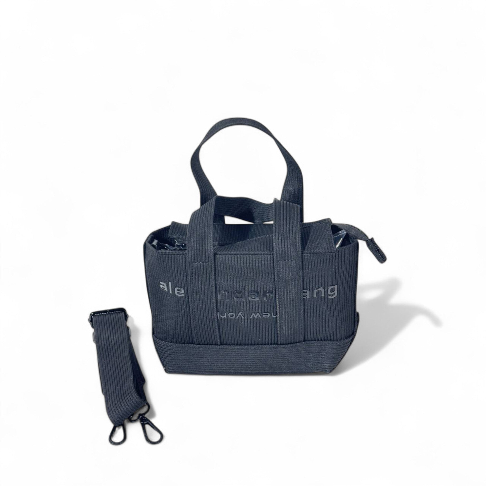 Alexander Wang Mini Tote – Ribbed Black Canvas with Logo Strap 🖤