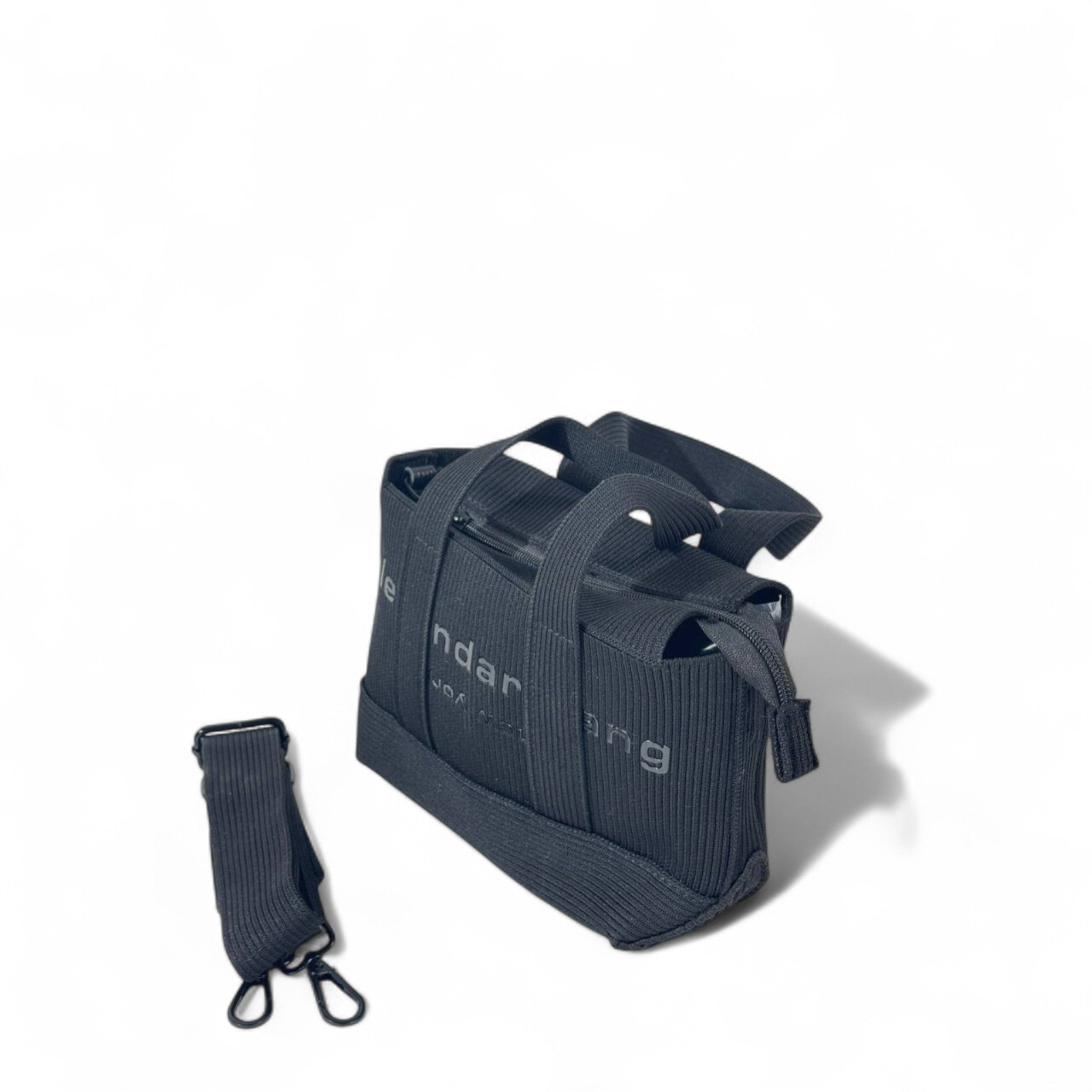 Alexander Wang Mini Tote – Ribbed Black Canvas with Logo Strap 🖤