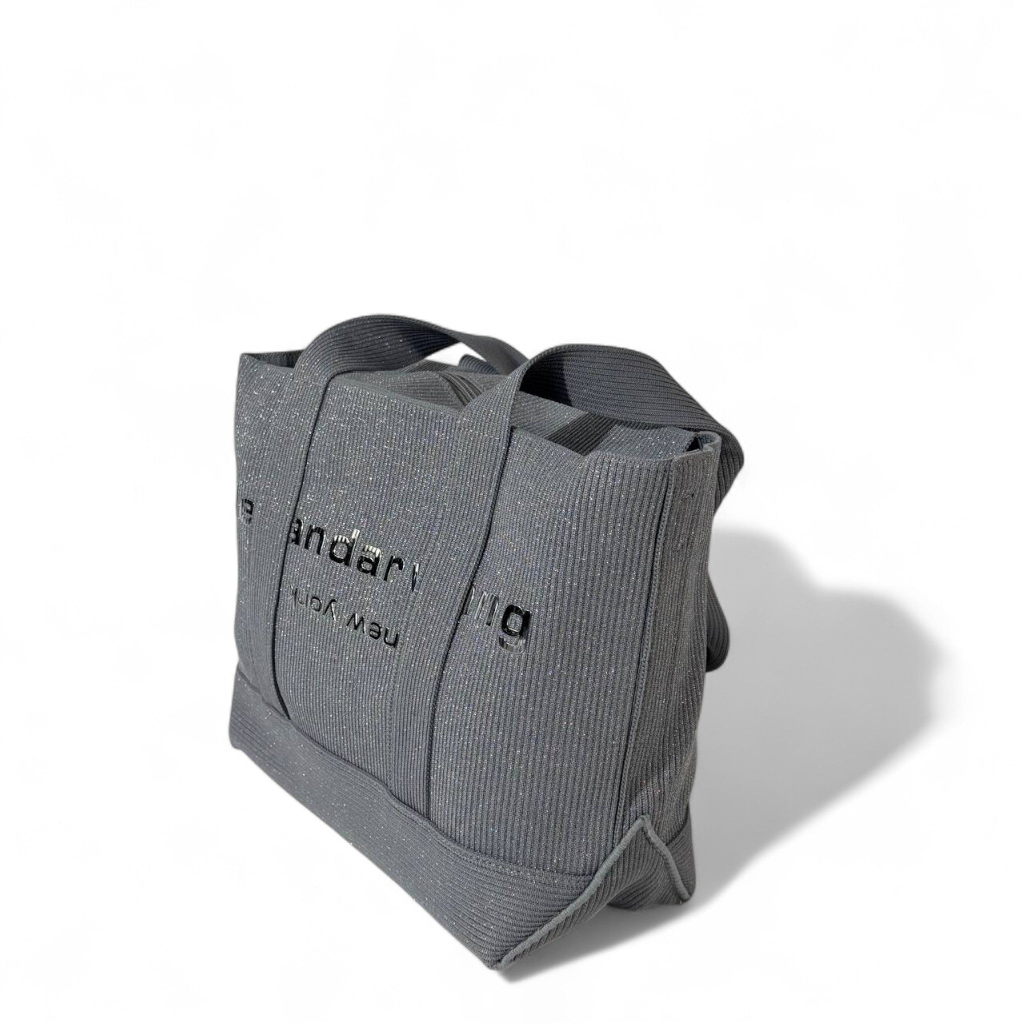 Alexander Wang Glitter Ribbed Tote – Large Grey Sparkle Edition