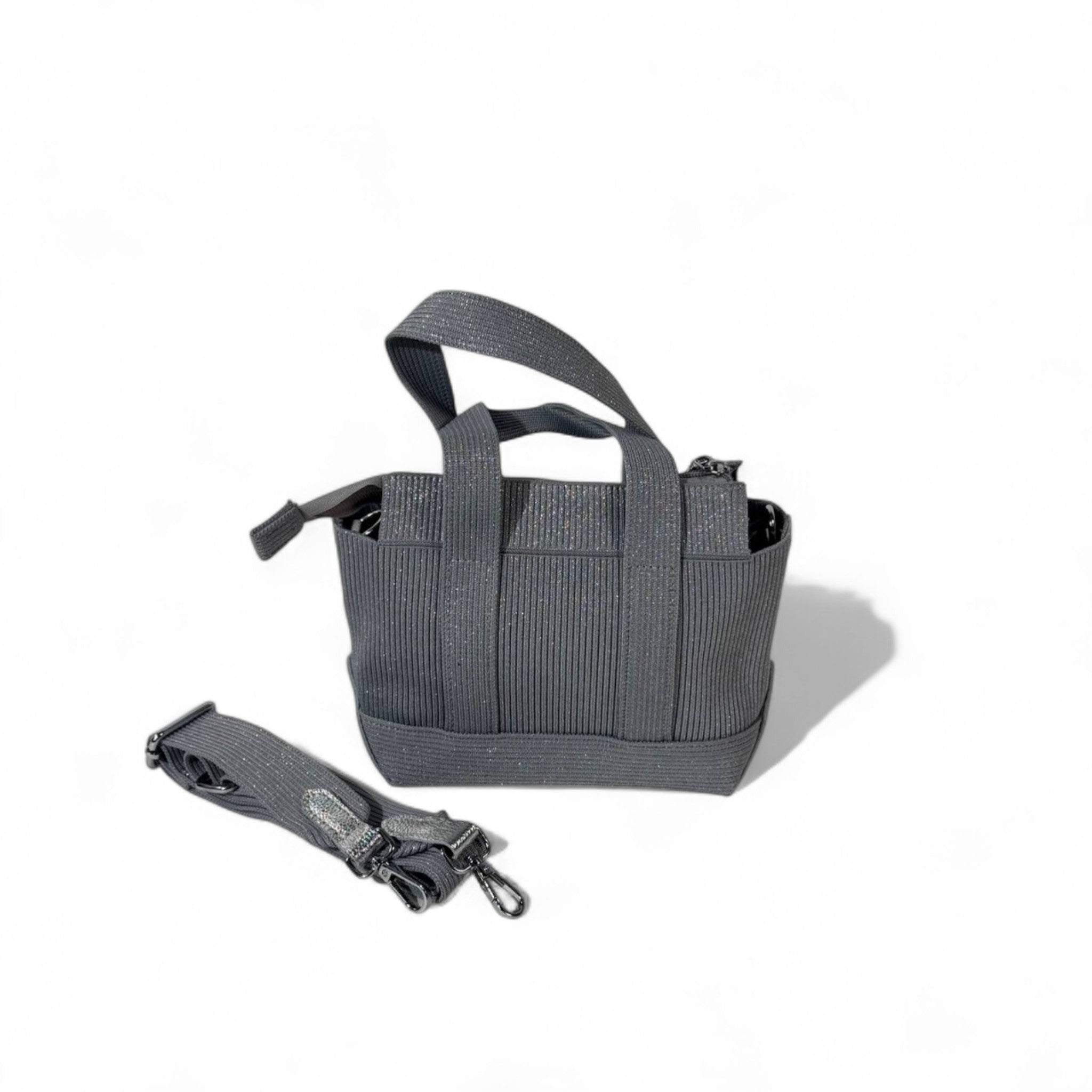 Alexander Wang Mini Glitter Tote – Grey Sparkle Ribbed Canvas