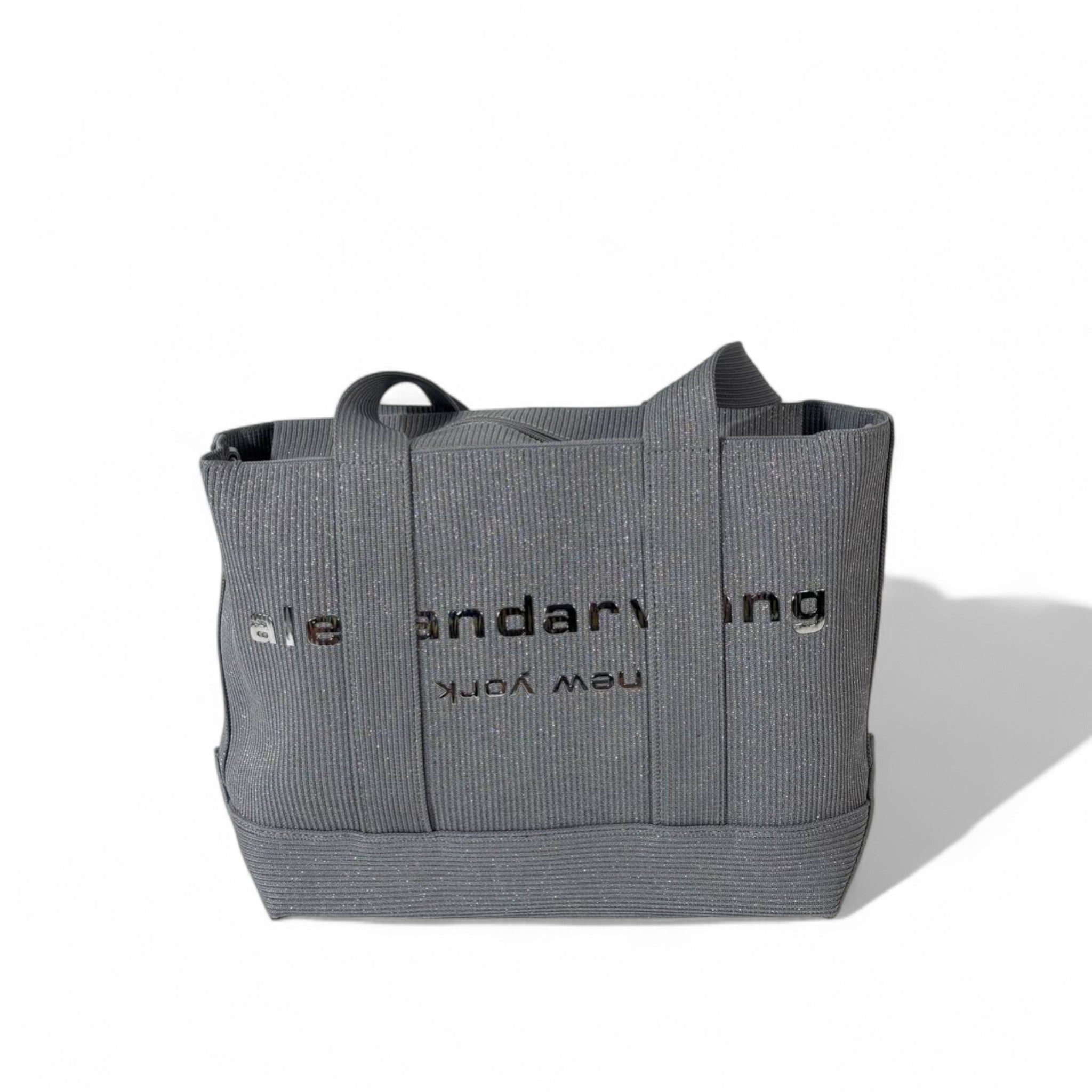 Alexander Wang Glitter Ribbed Tote – Large Grey Sparkle Edition