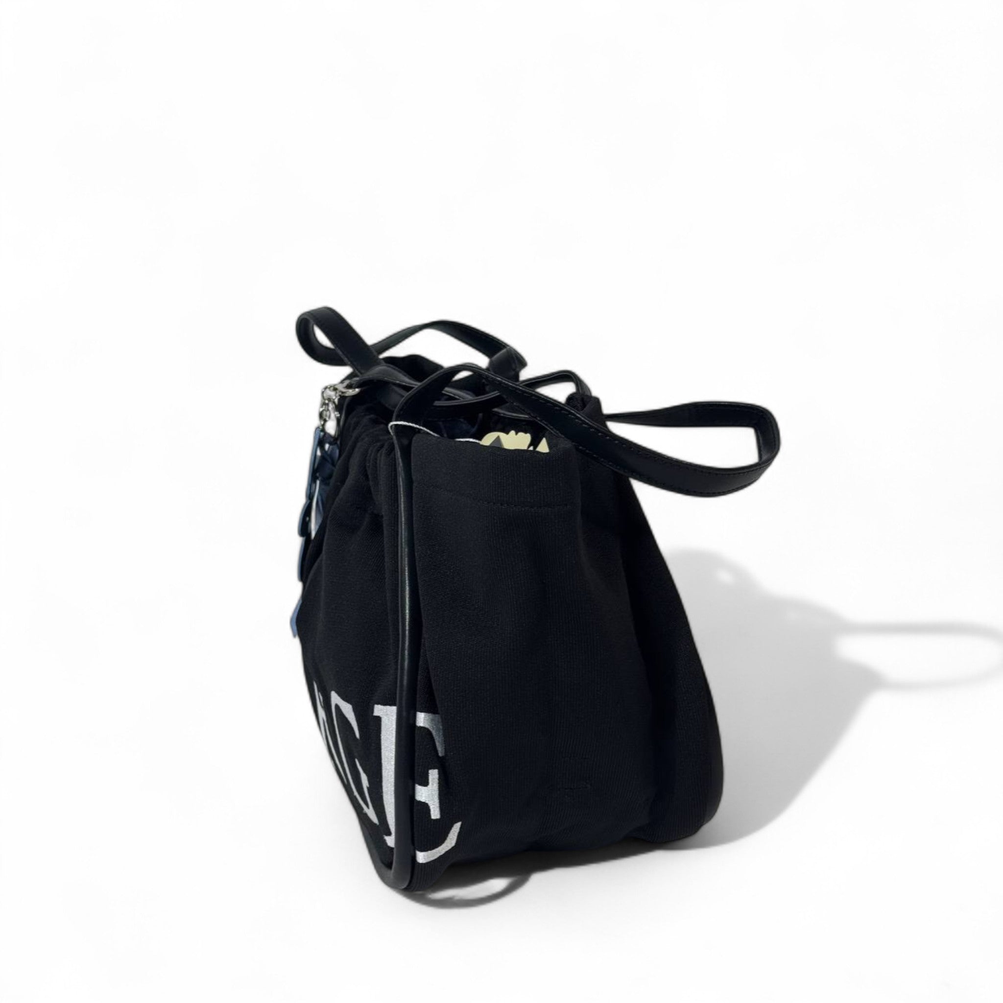 Super Sun “MERGE” Canvas Tote Set – Black Shoulder Bag with Navy Pouch & Flower Keychain