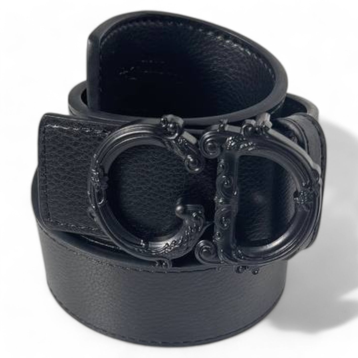 Christian Dior Black Leather Belt with Ornate CD Buckle