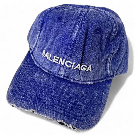 Balenciaga Blue Distressed Cap with White Logo