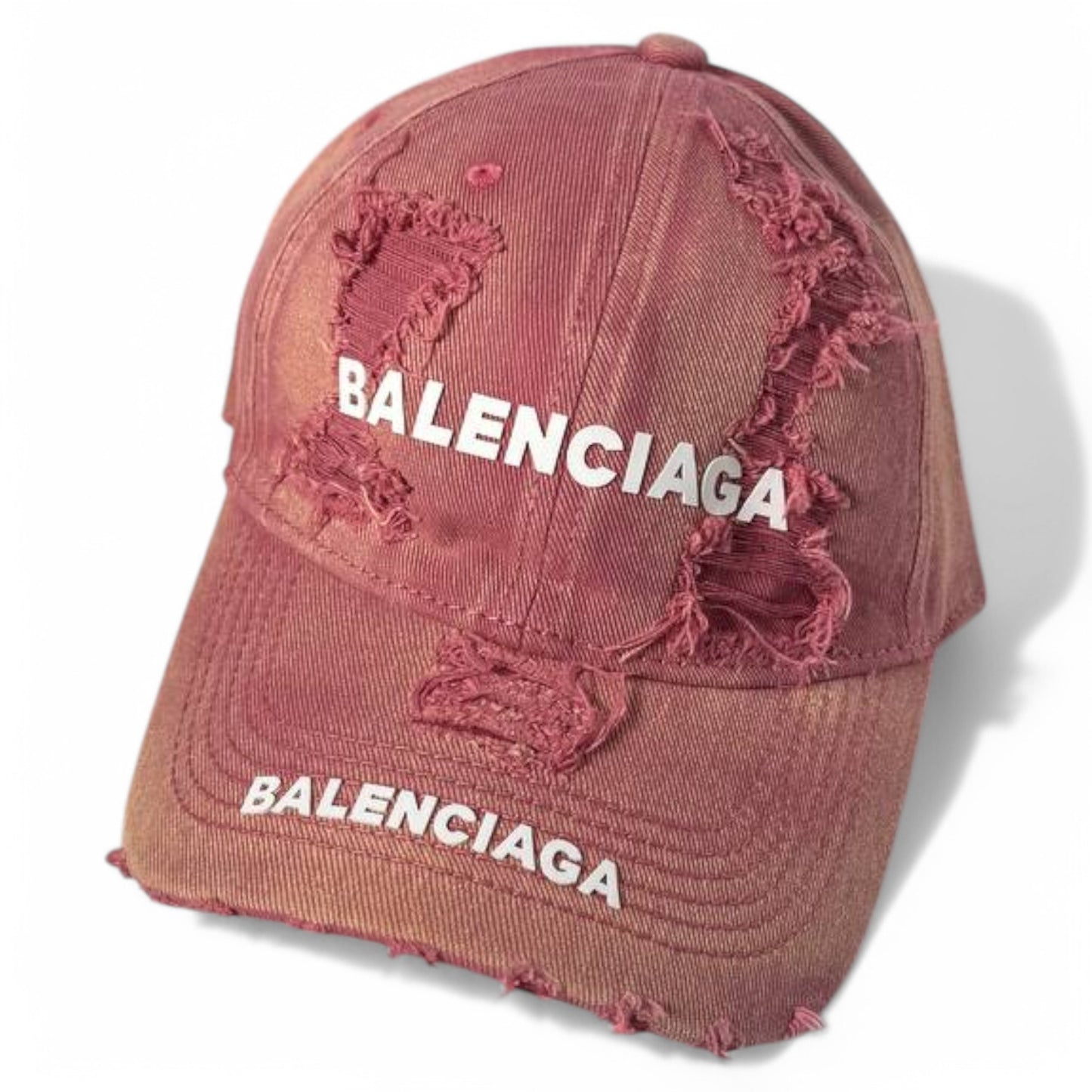 Balenciaga Distressed Pink Cap with White Logo