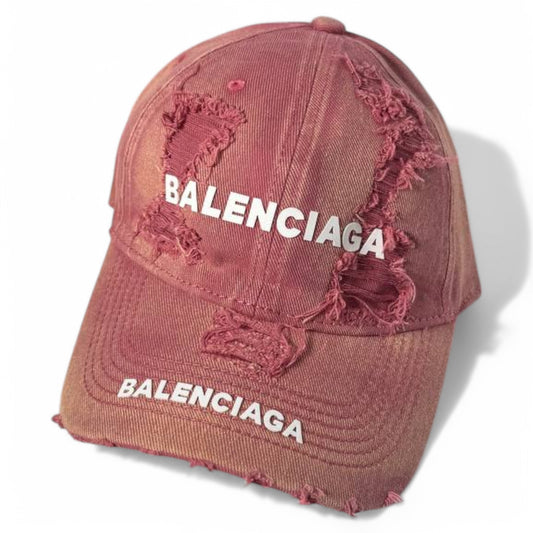 Balenciaga Distressed Pink Cap with White Logo