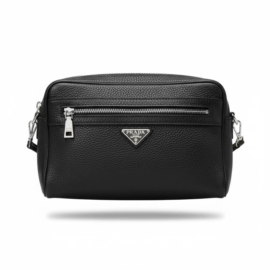 Prada Black Leather Toiletry Bag 🖤✨ | Luxury Travel Wash Pouch
