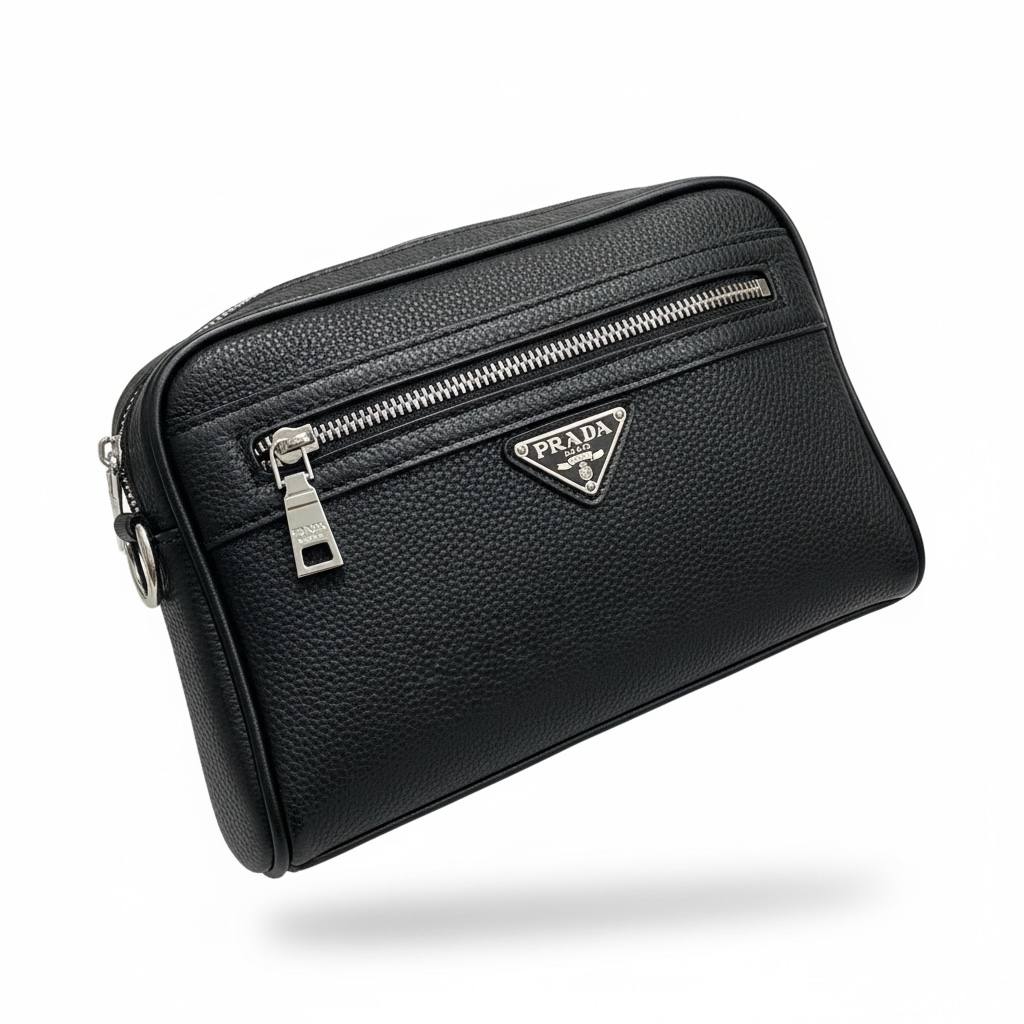Prada Black Leather Toiletry Bag 🖤✨ | Luxury Travel Wash Pouch