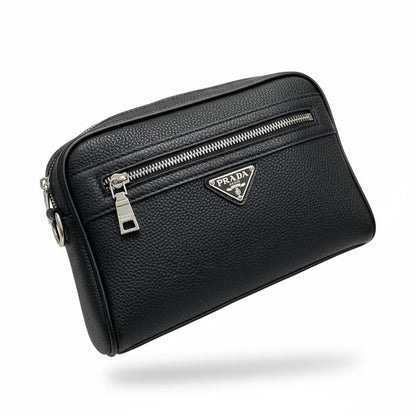 Prada Black Leather Toiletry Bag 🖤✨ | Luxury Travel Wash Pouch