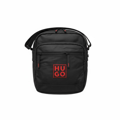 HUGO Black Crossbody Bag 🔴 | Bold Red Logo Urban Shoulder Bag