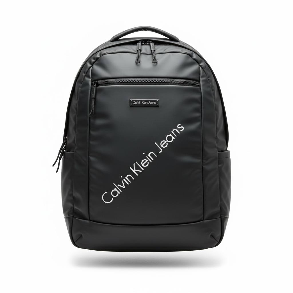 Calvin Klein Jeans Black Diagonal Logo Backpack 🖤🎒 | Modern Everyday Travel & Laptop Bag