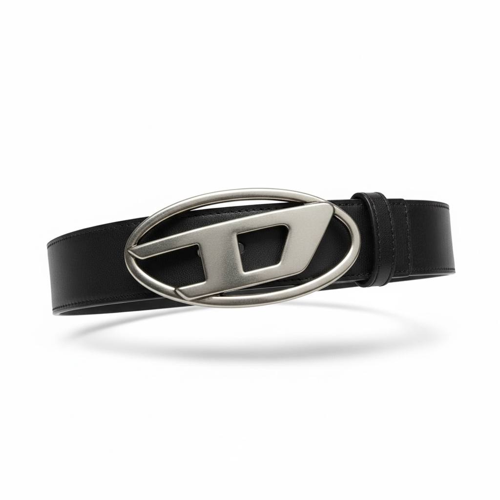 Diesel Oval D Leather Belt – Silver Logo Edition 🖤✨