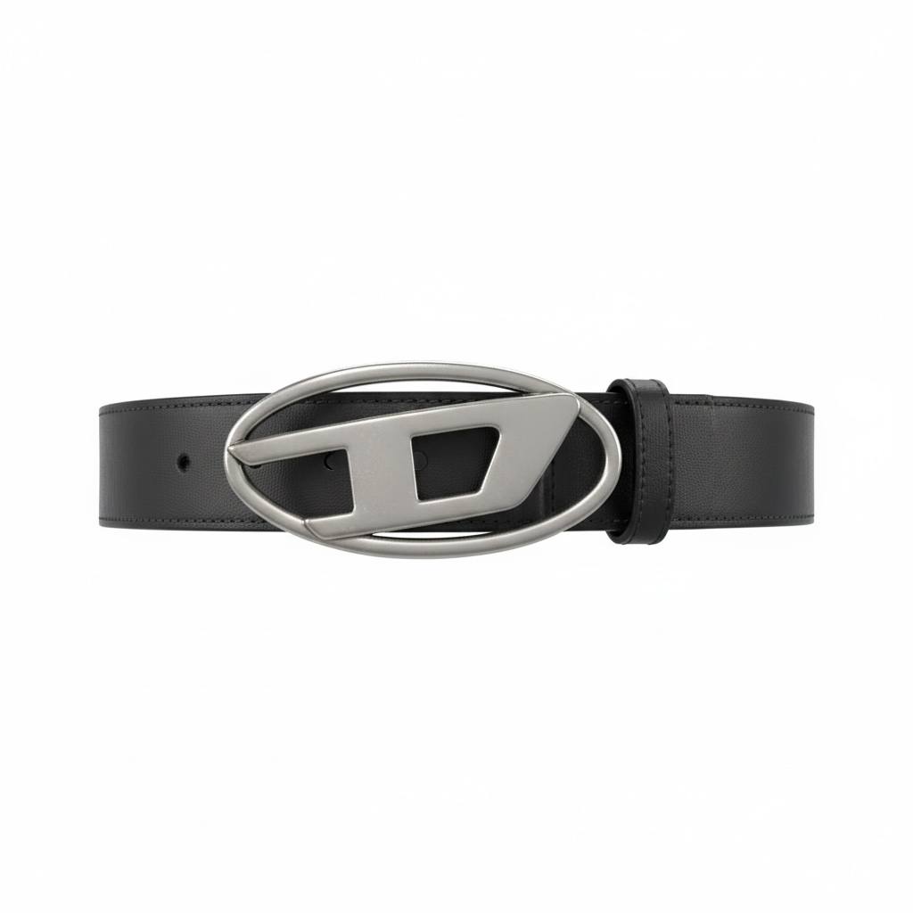 Diesel Oval D Leather Belt – Silver Logo Edition 🖤✨