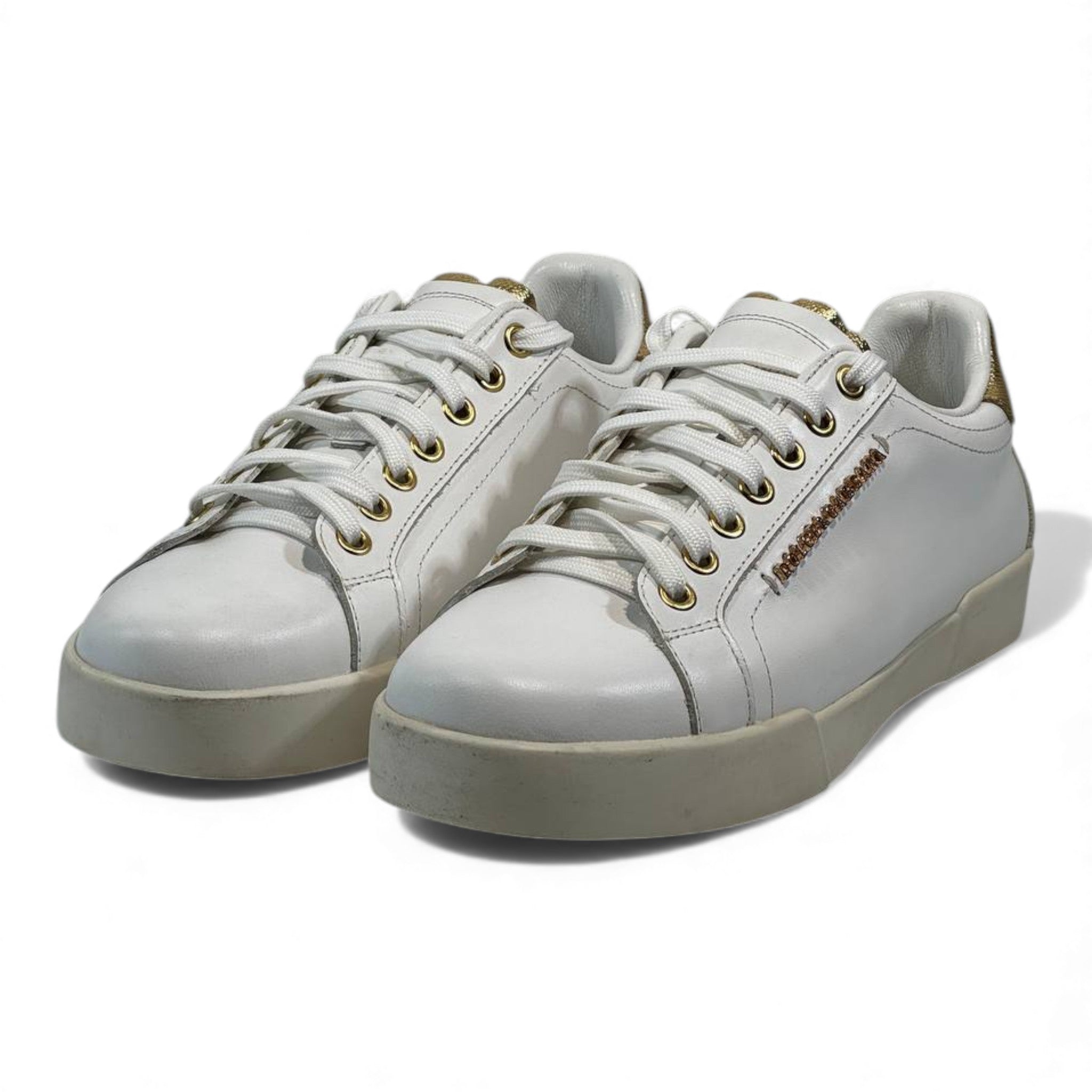 ✨ Dolce & Gabbana White Gold Accent Sneakers – Luxury in Every Step 👟
