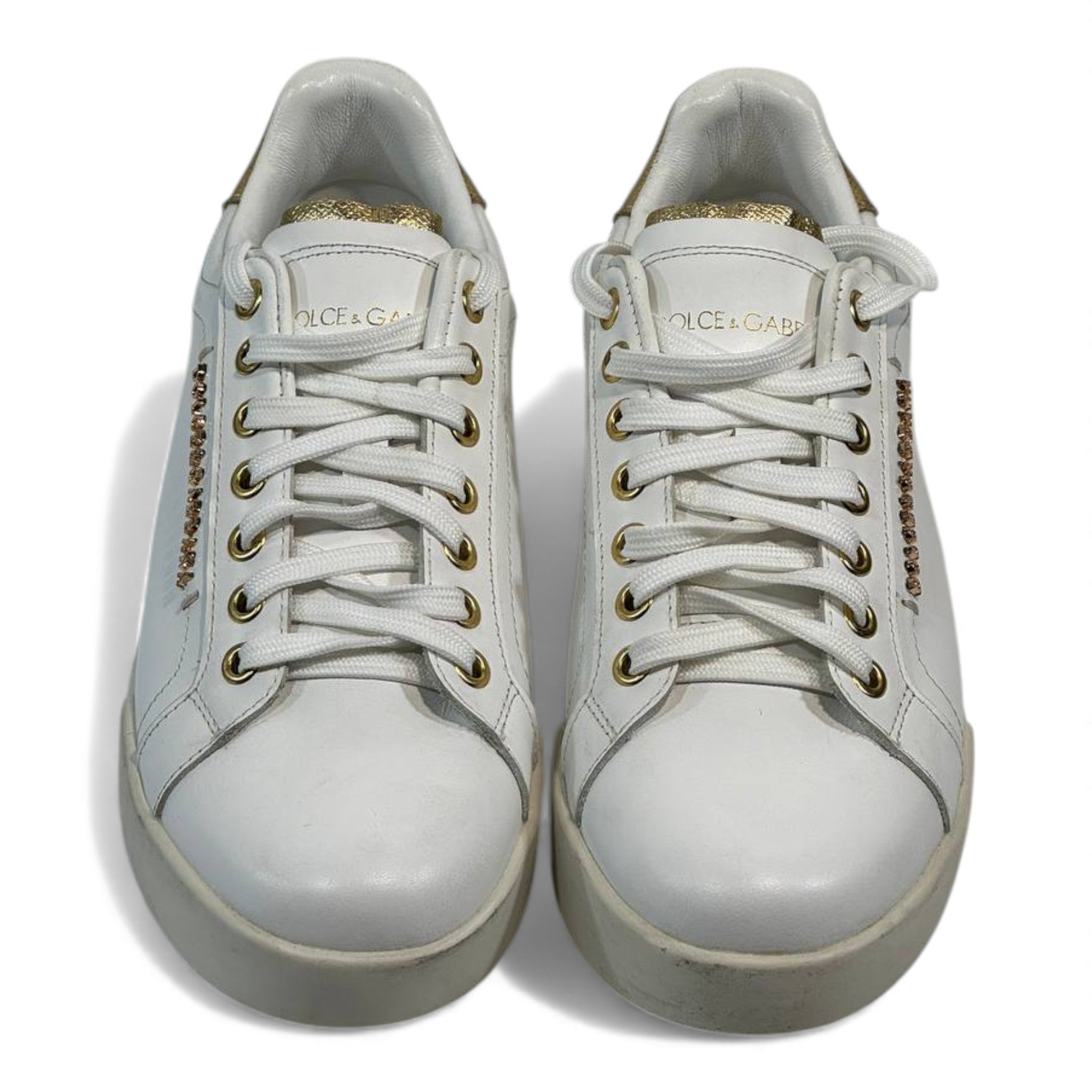 ✨ Dolce & Gabbana White Gold Accent Sneakers – Luxury in Every Step 👟