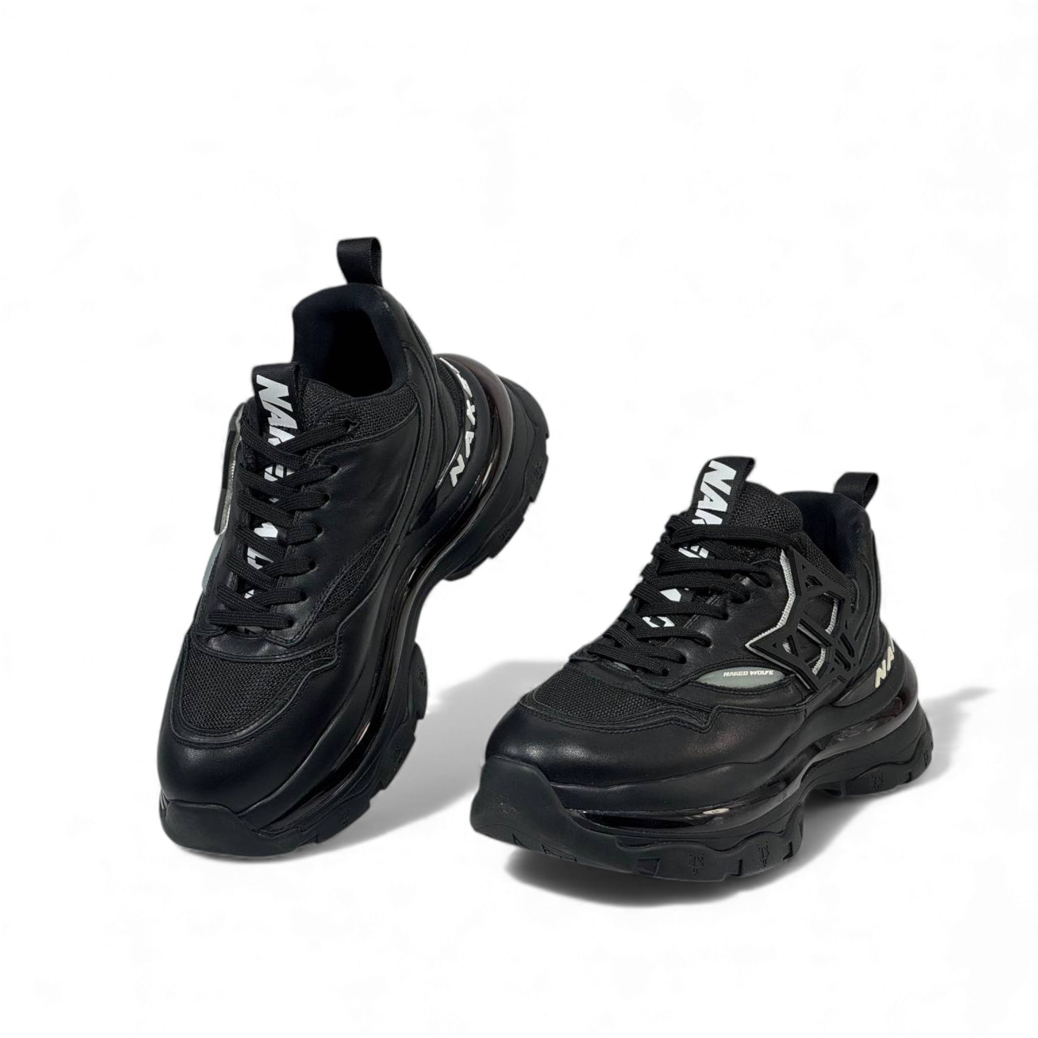 ⚡ Naked Wolfe All-Black Chunky Sneakers – Bold Power Street Luxe 👟
