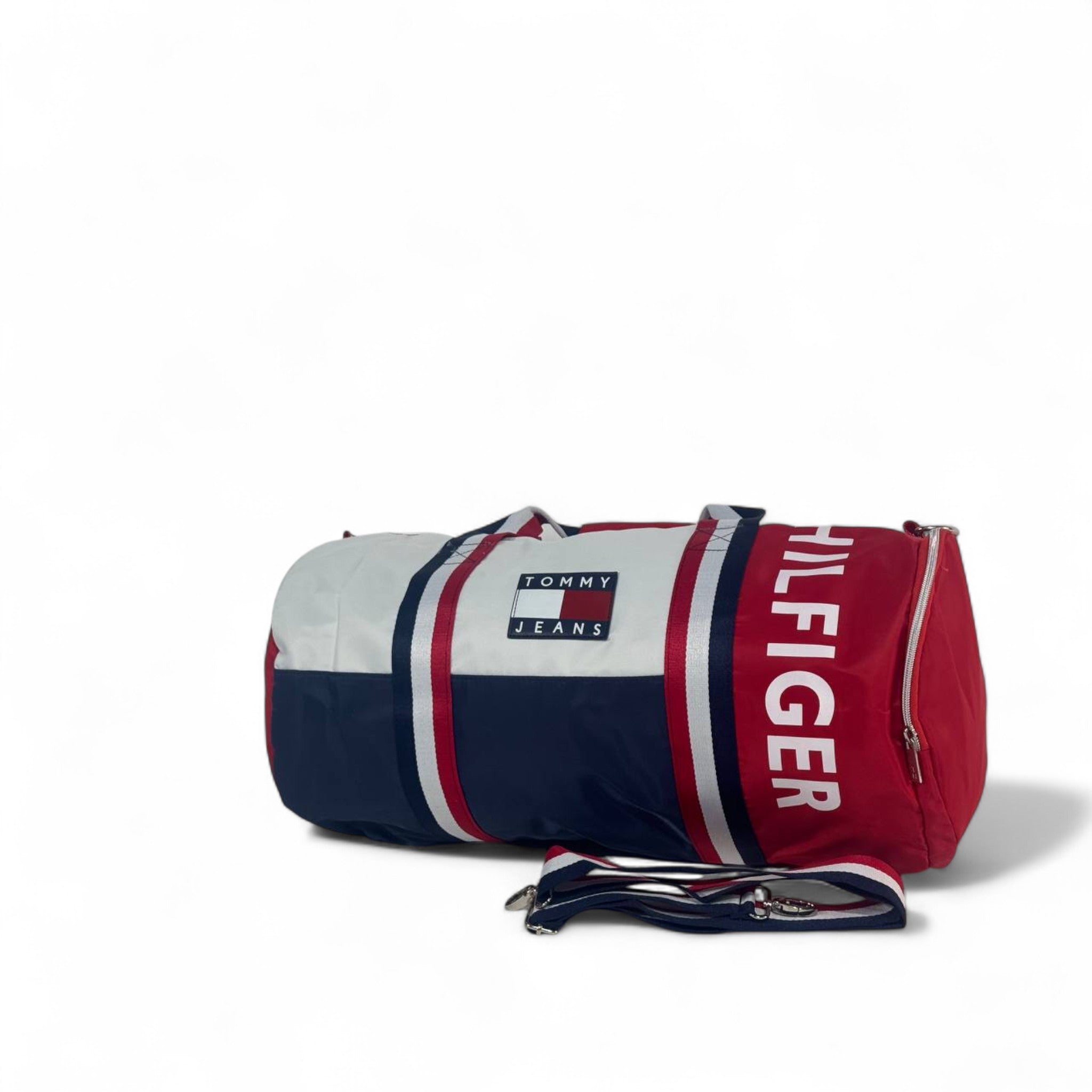 Tommy Jeans Retro Duffel Bag – Red, Navy & White 🇺🇸🧳 (Adjustable Strap)