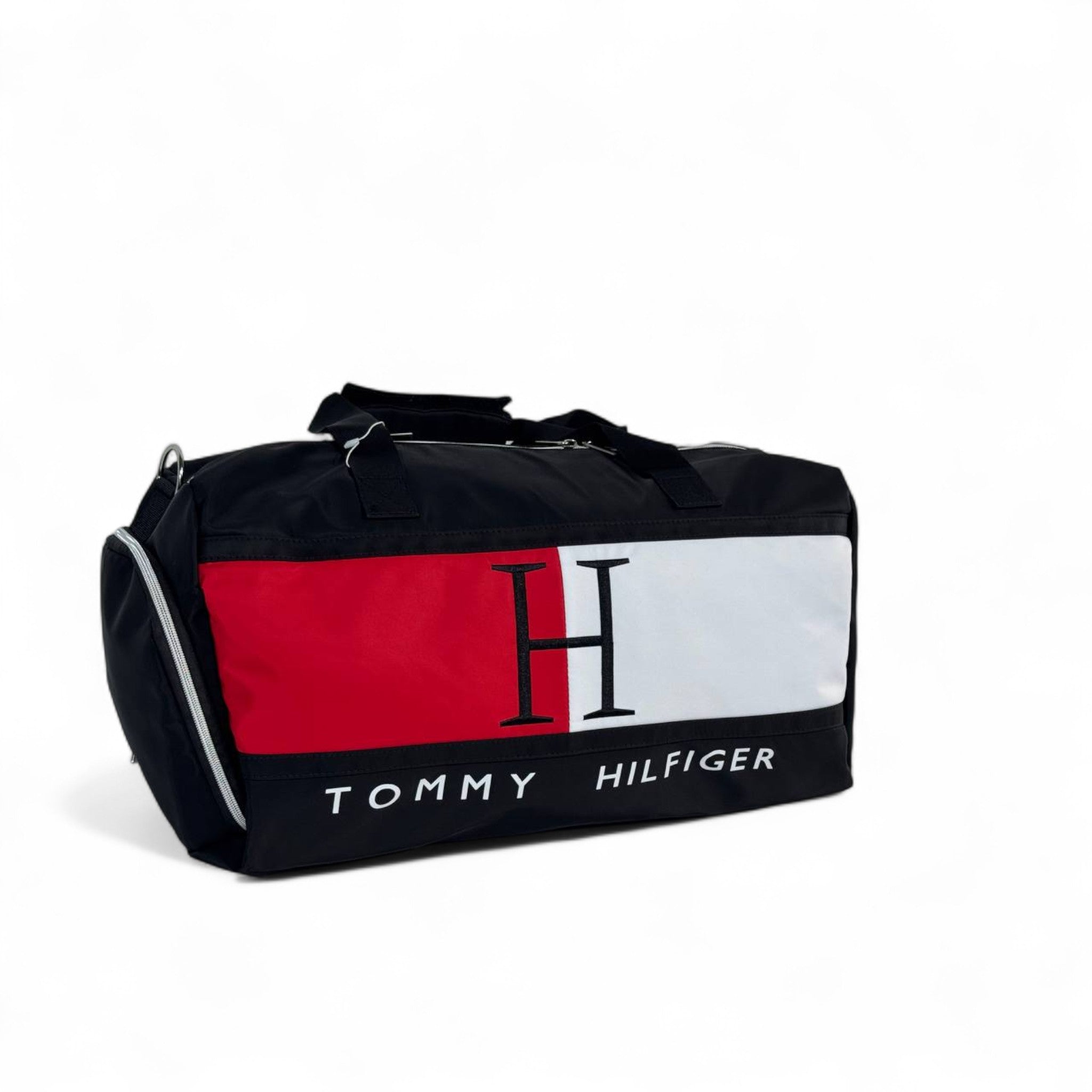 Tommy Hilfiger Oversized Logo Duffel Bag – Black, Red & White 🧳🔥