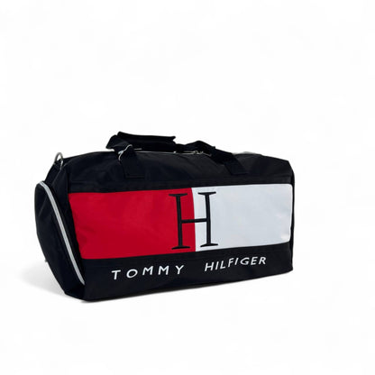 Tommy Hilfiger Oversized Logo Duffel Bag – Black, Red & White 🧳🔥