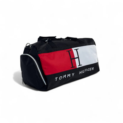 Tommy Hilfiger Oversized Logo Duffel Bag – Black, Red & White 🧳🔥